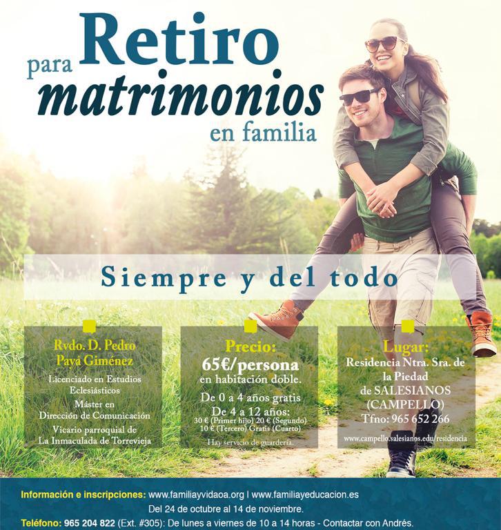 RETIRO PARA MATRIMONIOS EN FAMILIA 17 y 18 noviembre, Campello